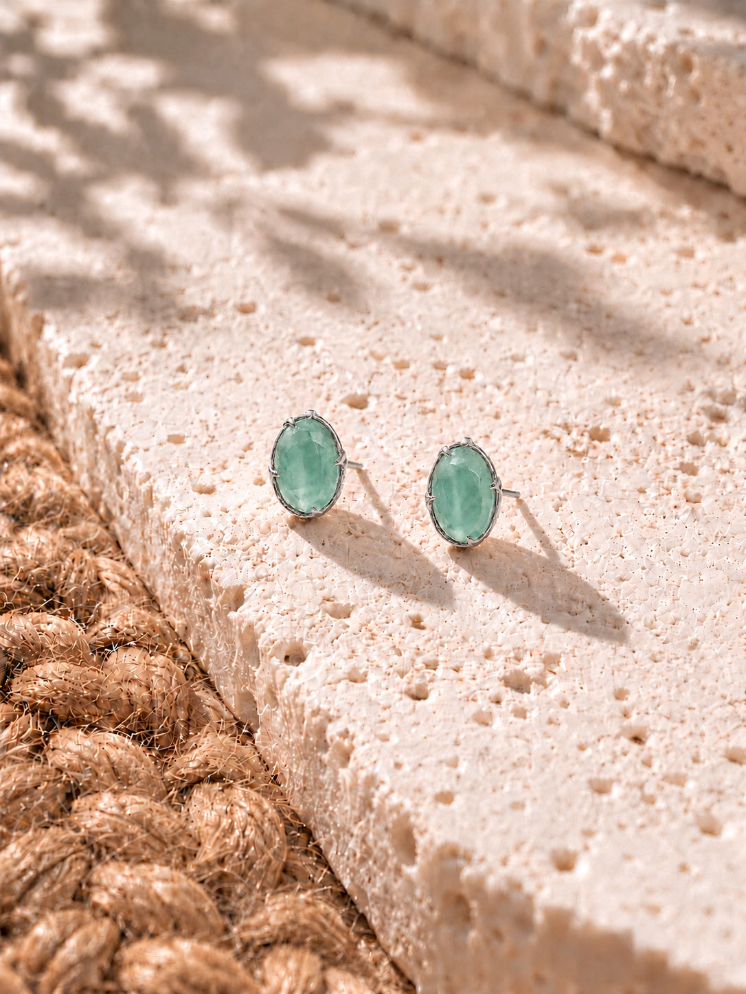 Sea green oval AD Stone Silver Replica earrings - view 12