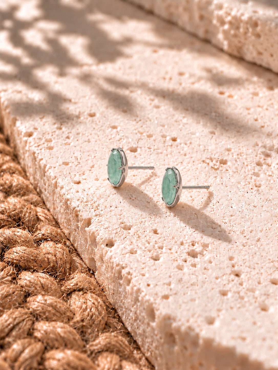 Sea green oval AD Stone Silver Replica earrings - view 13