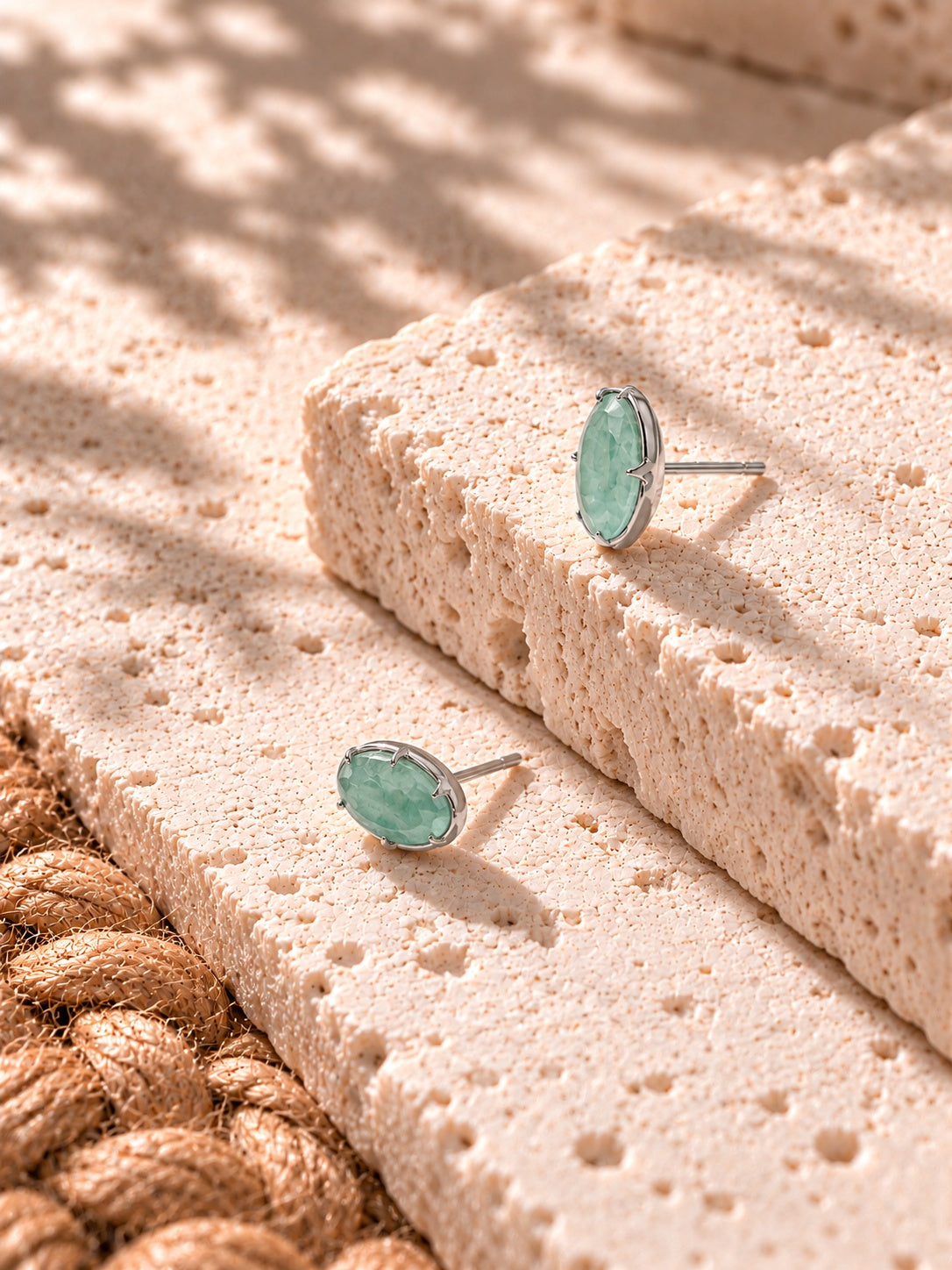 Sea green oval AD Stone Silver Replica earrings - view 14