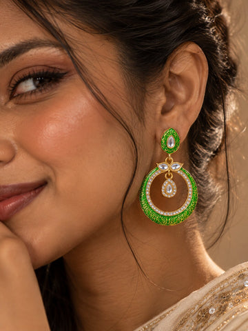 Emerald Green Meenakari Kundan Chandbali Statement Earrings