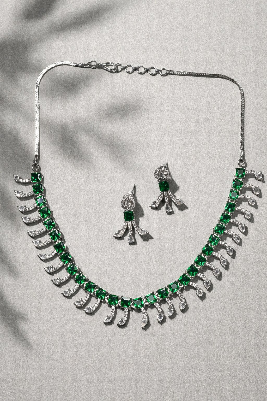 Niska Rhodium-Plated Brass Green Sapphire & White Cubic Zirconia Studded Necklace Set (Copy)
