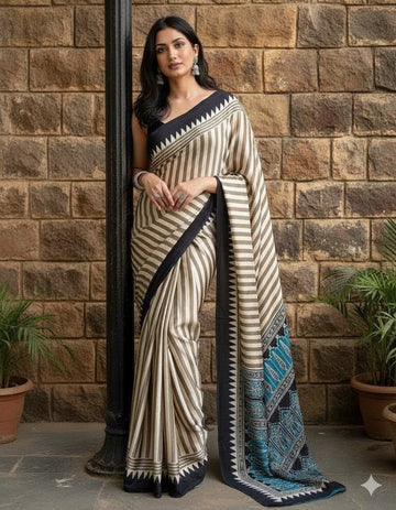 The Artisan's Palette Satin Ajrakh Print Saree
