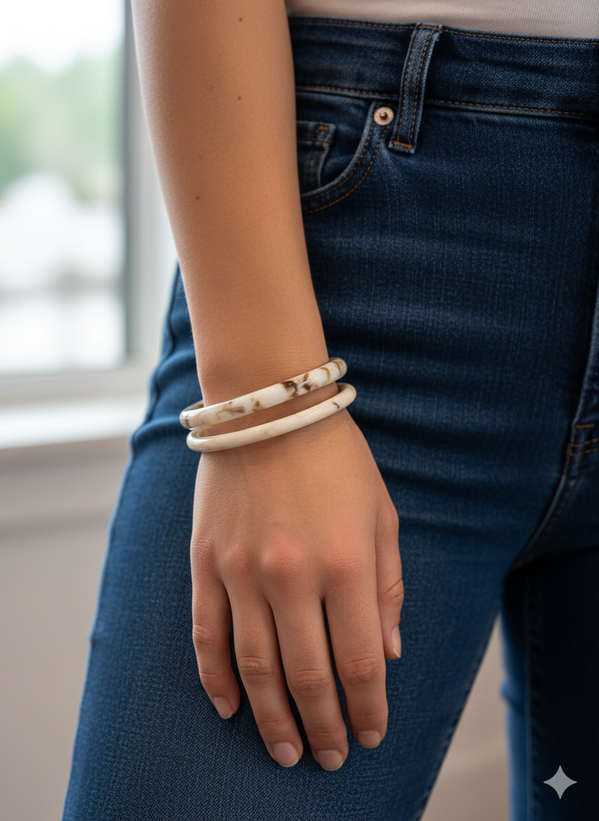 White Retro Solid Acrylic Bangle Pack of 2