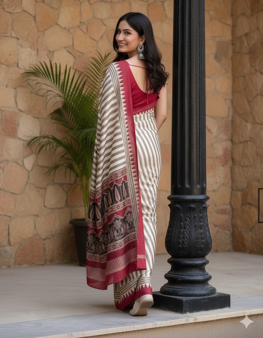 The Artisan's Palette Satin Ajrakh Print Saree