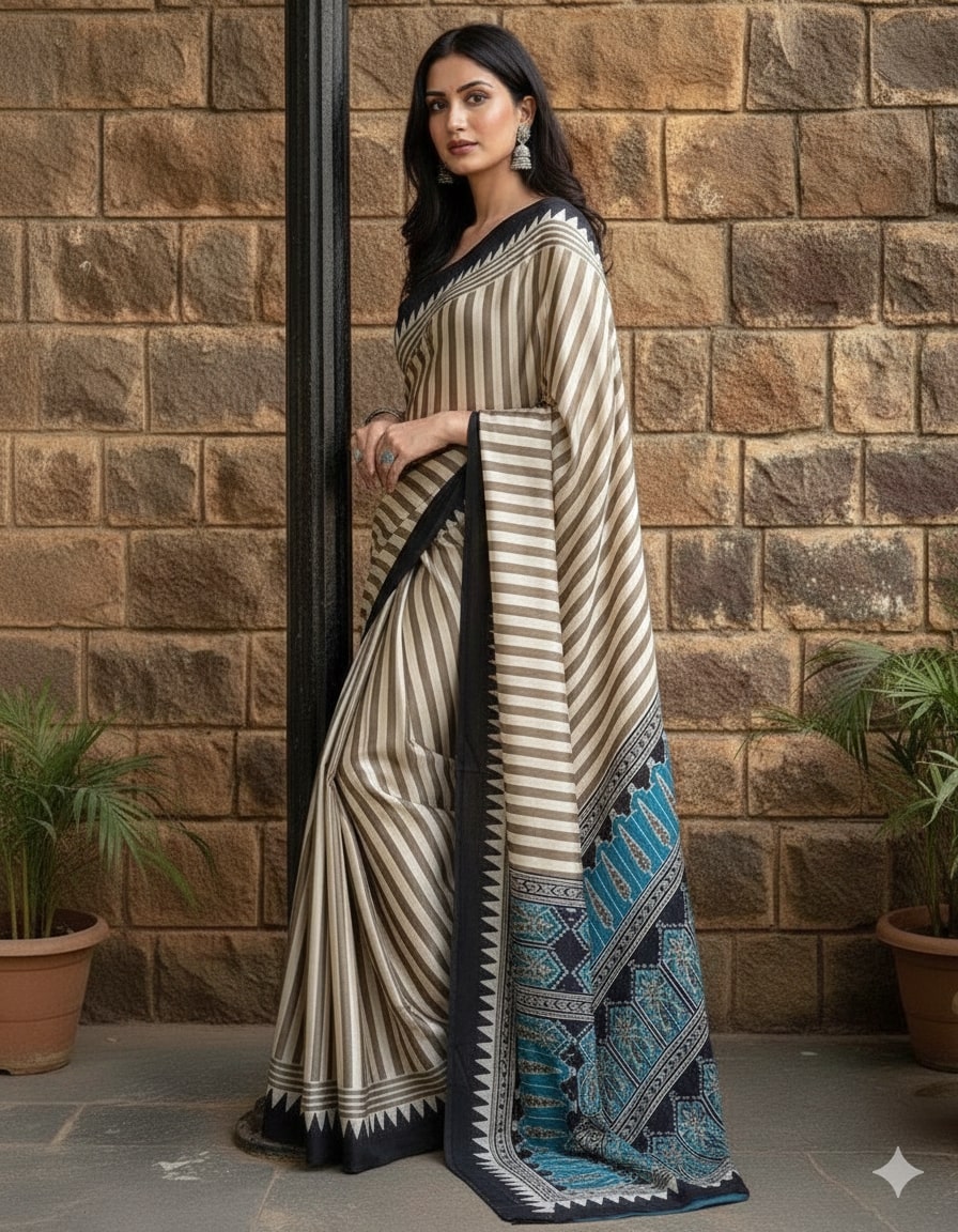 The Artisan's Palette Satin Ajrakh Print Saree