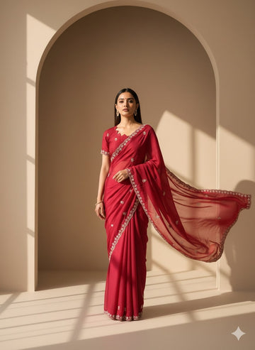 Georgette Designer Party Wear Red