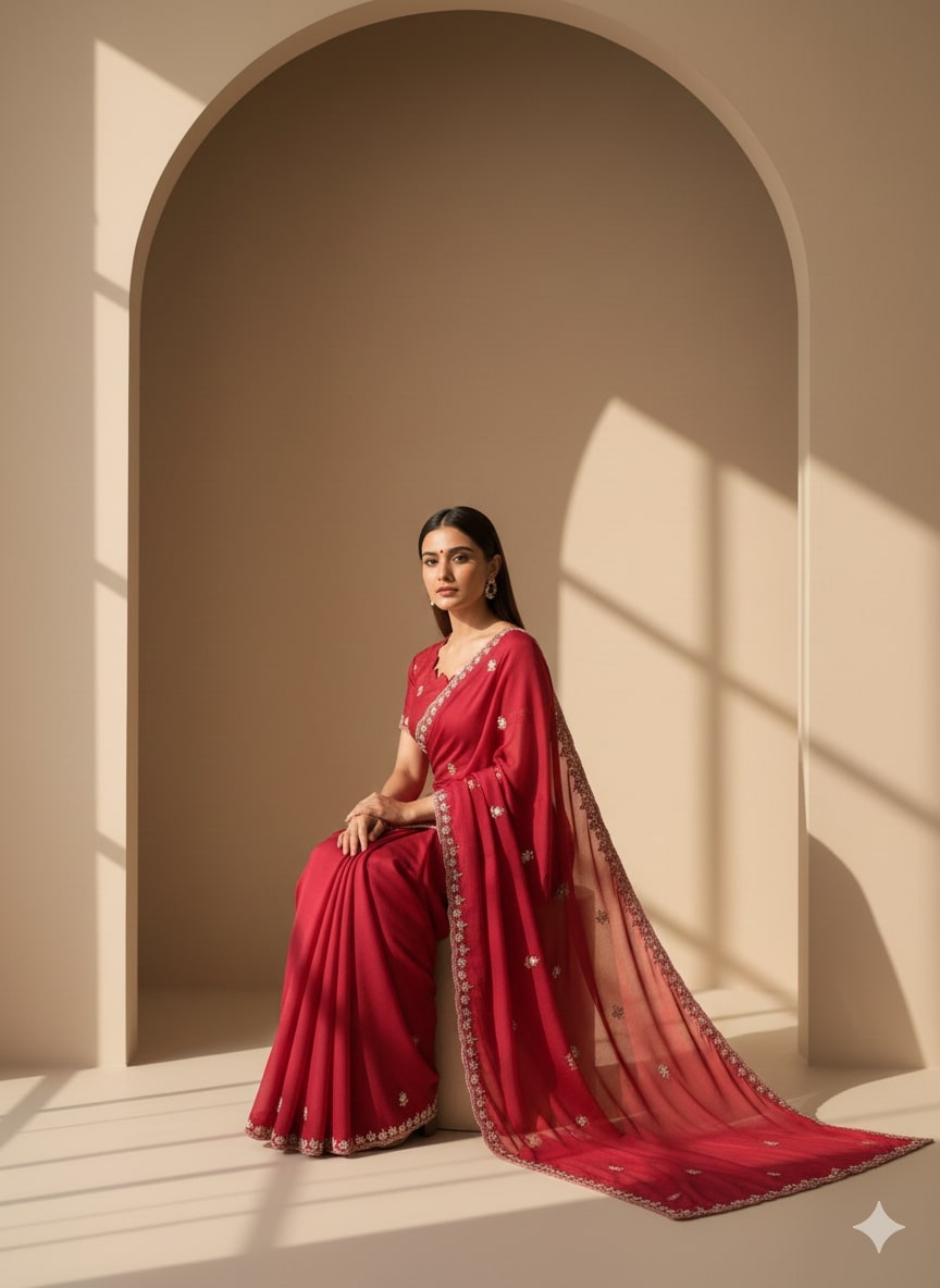 Georgette Designer Party Wear Red