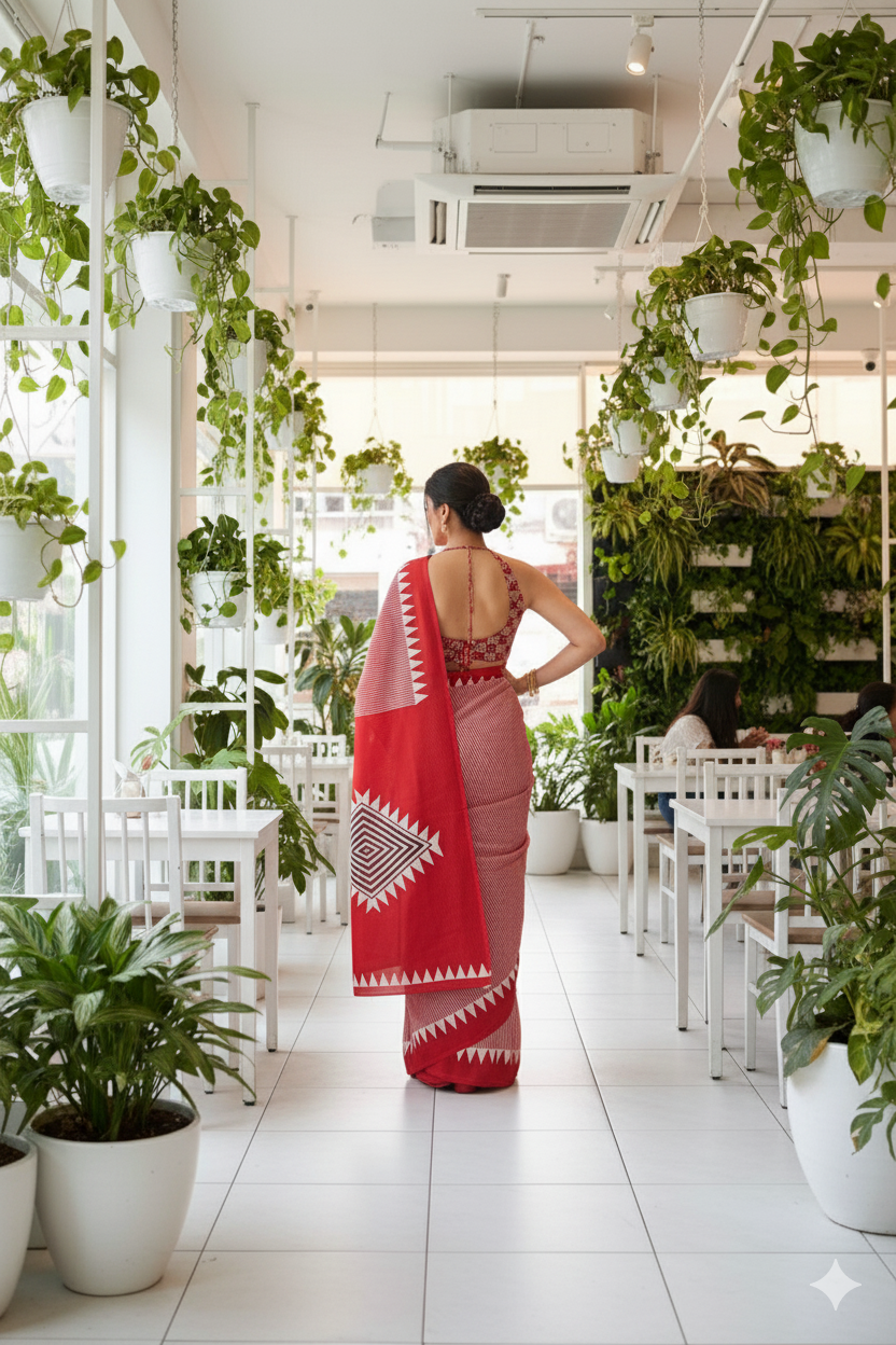 Ajrakh Print Silk Saree