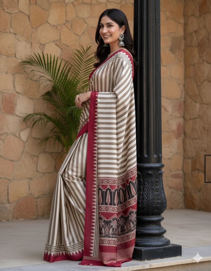 The Artisan's Palette Satin Ajrakh Print Saree