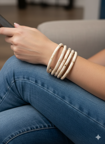 White Retro Solid Acrylic Bangle Pack of 4