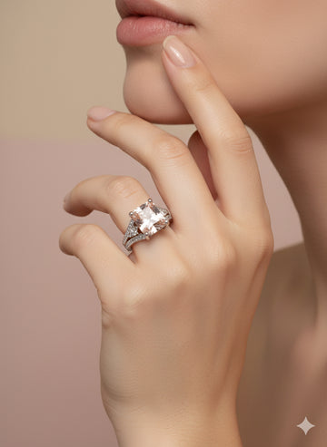 Rhodium-Plated Adjustable Ring with Emerald Yellow Stone and Cubic Zirconia Detailing