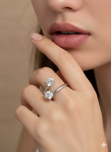 Niska Rhodium Cubic Zirconia Studded Openable Floral Statement Ring