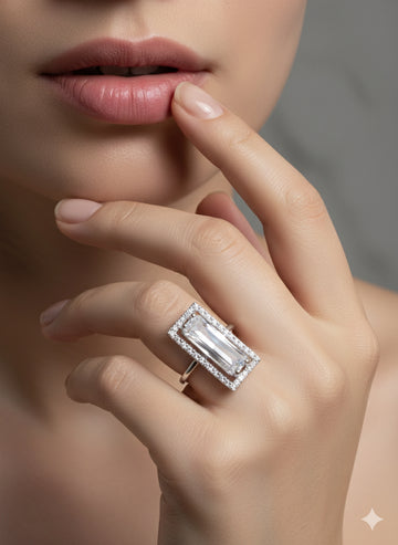 Silver-Plated American Daimond-Studded Finger Ring