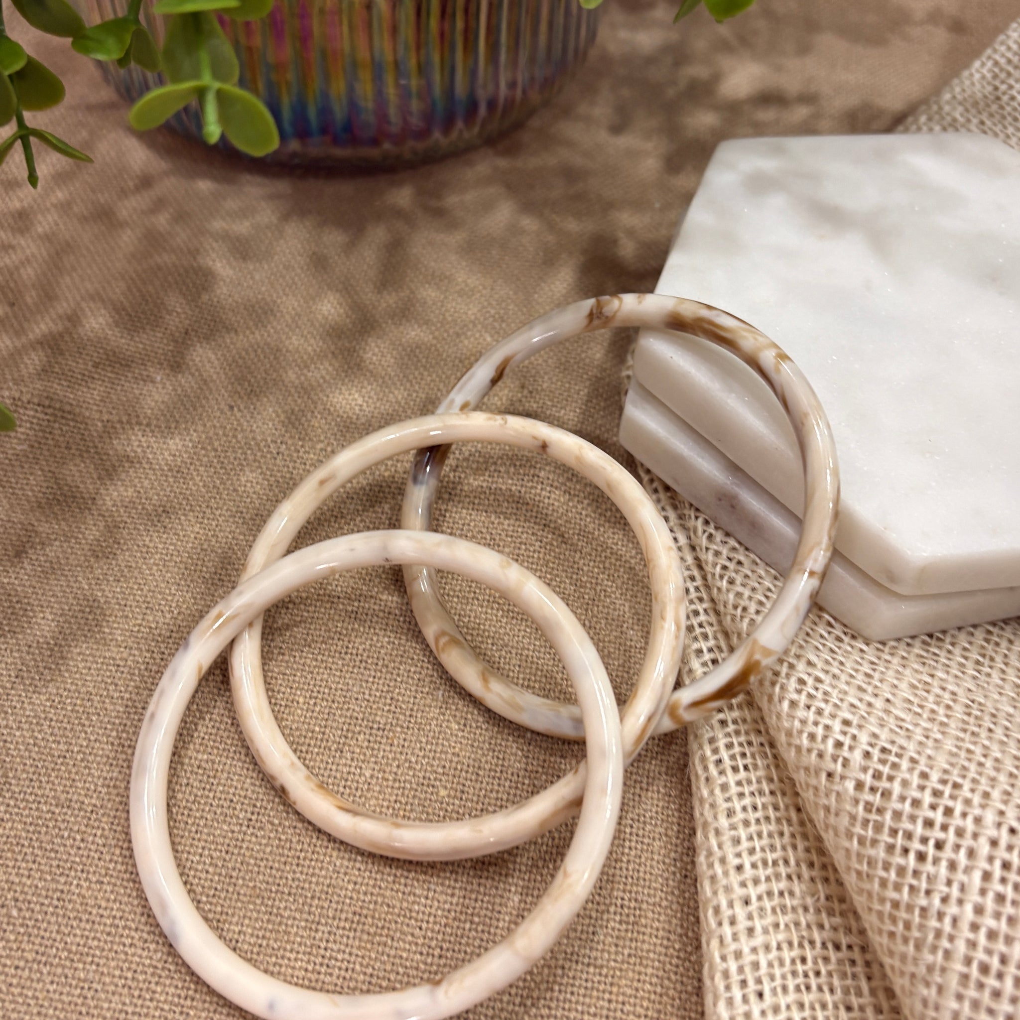 White Retro Solid Acrylic Bangle Pack of 3