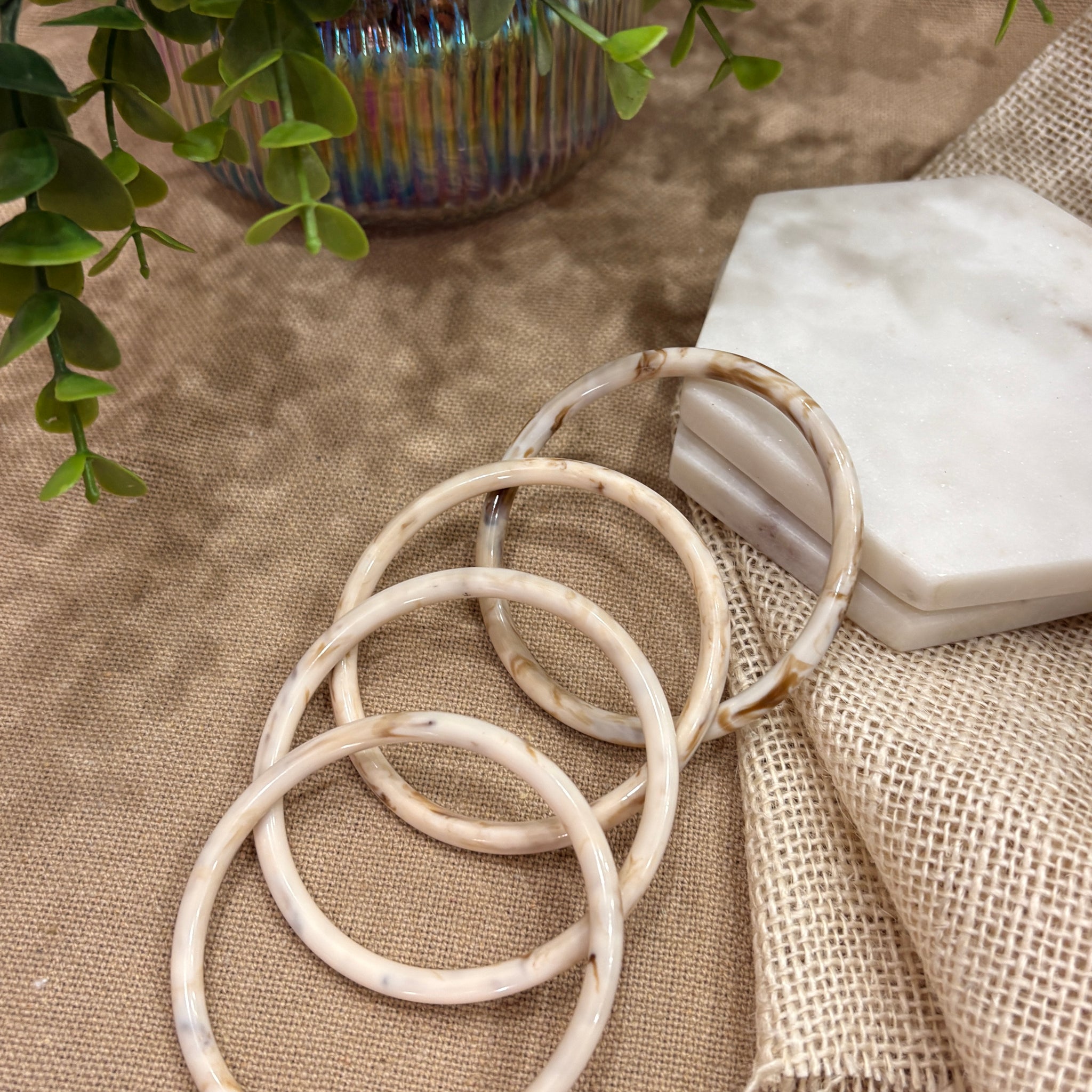 White Retro Solid Acrylic Bangle Pack of 4
