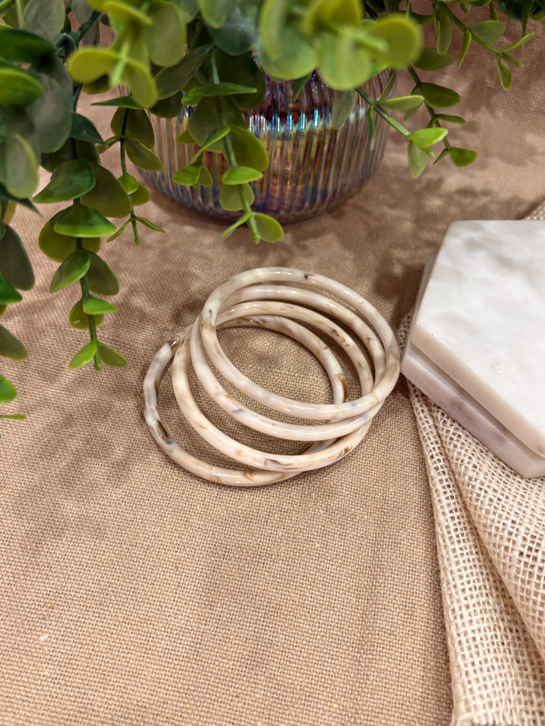 White Retro Solid Acrylic Bangle Pack of 4