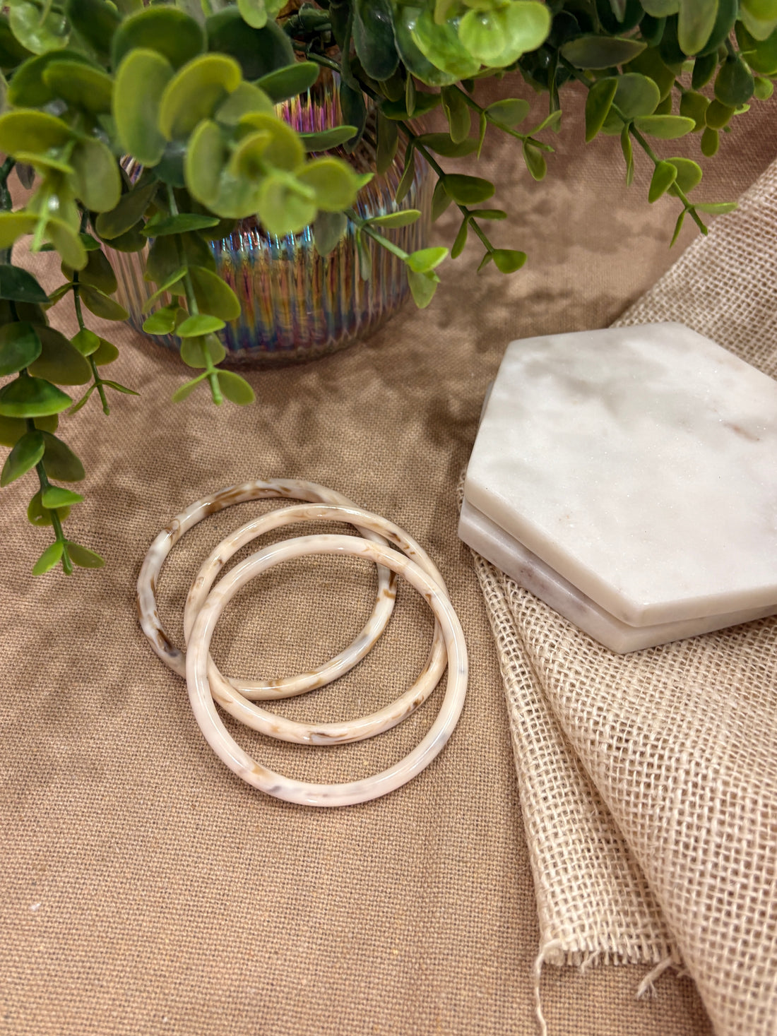 White Retro Solid Acrylic Bangle Pack of 3
