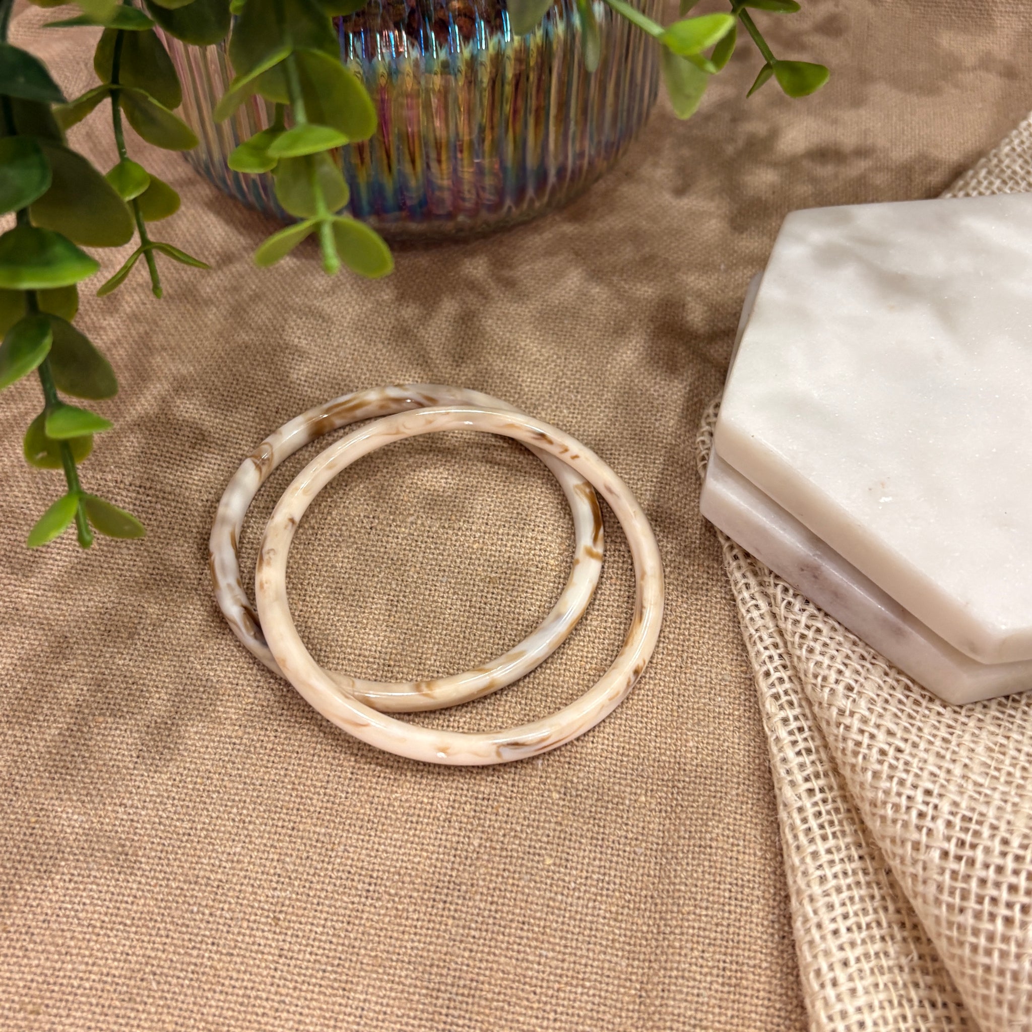 White Retro Solid Acrylic Bangle Pack of 2