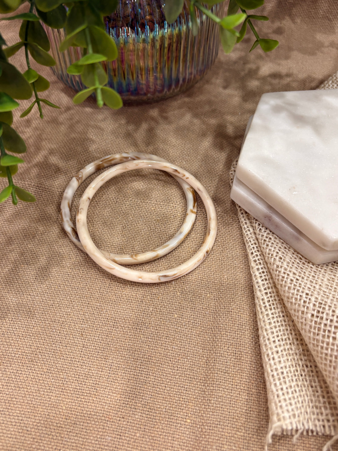 White Retro Solid Acrylic Bangle Pack of 2