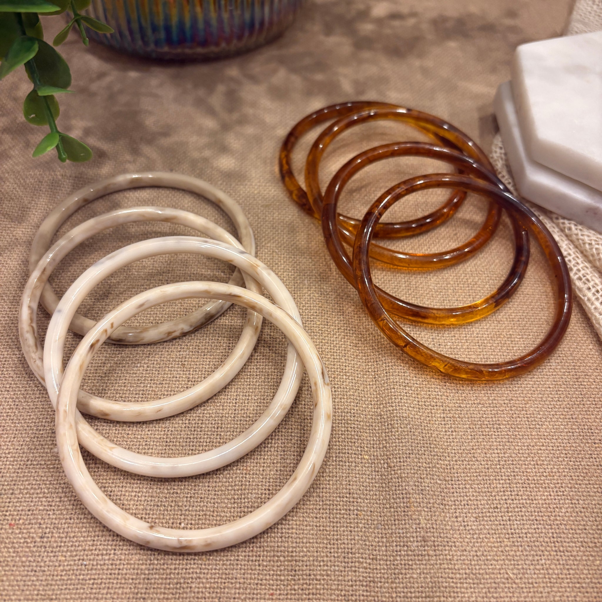 White & Brown Retro Solid Acrylic Bangle Pack of 8