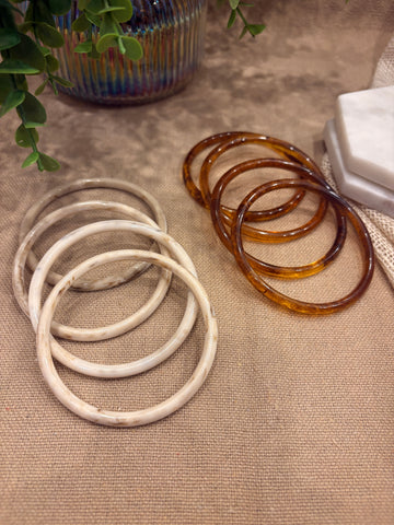 White & Brown Retro Solid Acrylic Bangle Pack of 8