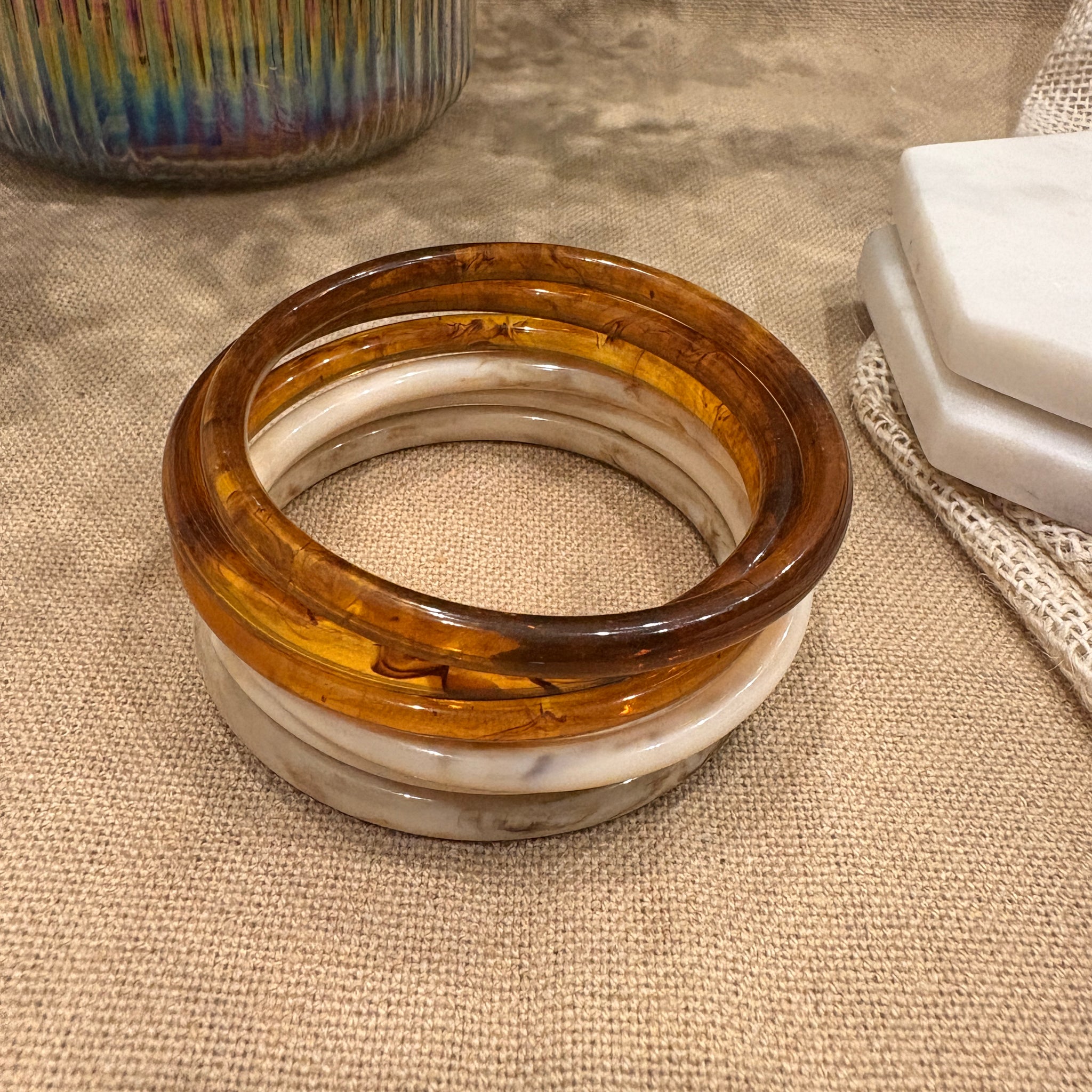 White & Brown Retro Solid Acrylic Bangle Pack of 6