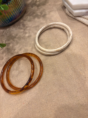 White & Brown Retro Solid Acrylic Bangle Pack of 4