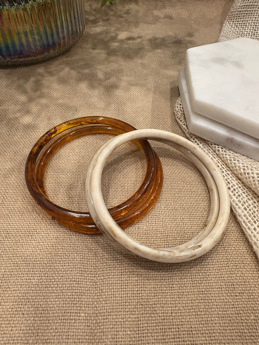 White & Brown Retro Solid Acrylic Bangle Pack of 4