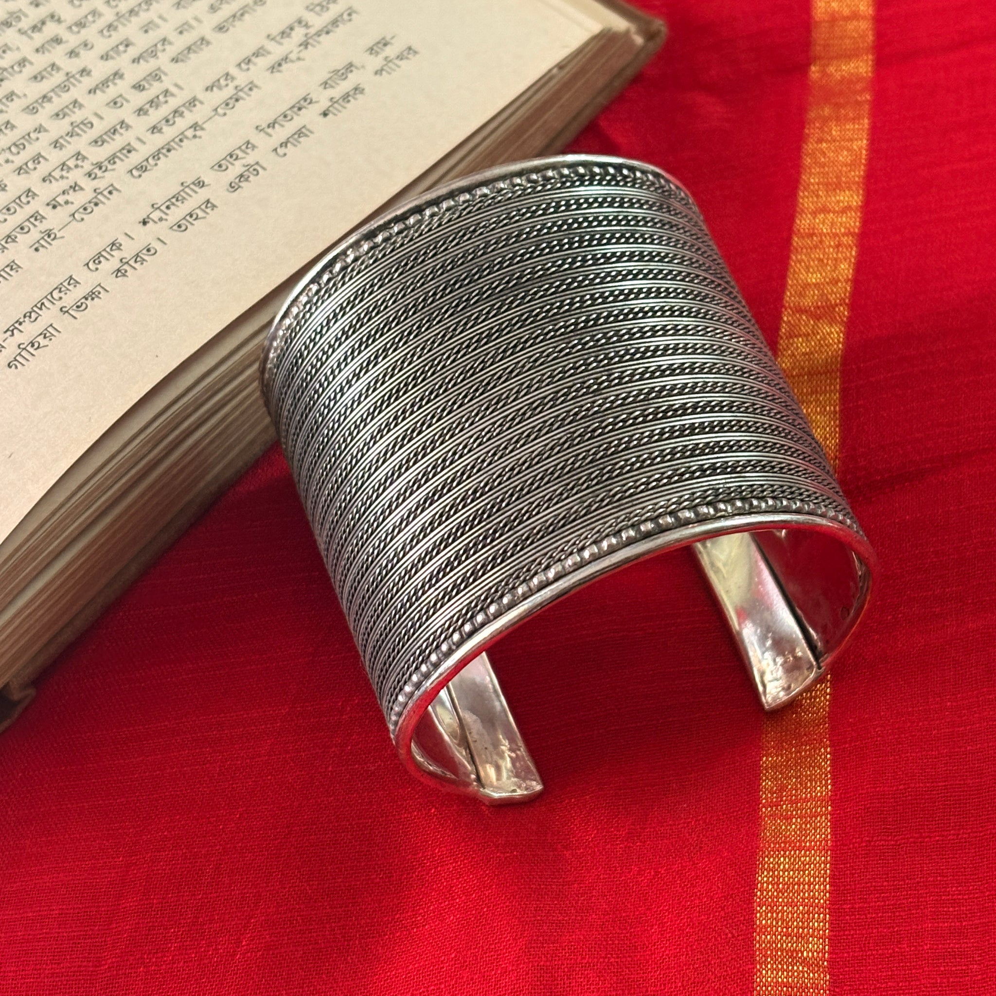 Zia Embossed Silver Oxidized Bracelet Cuff