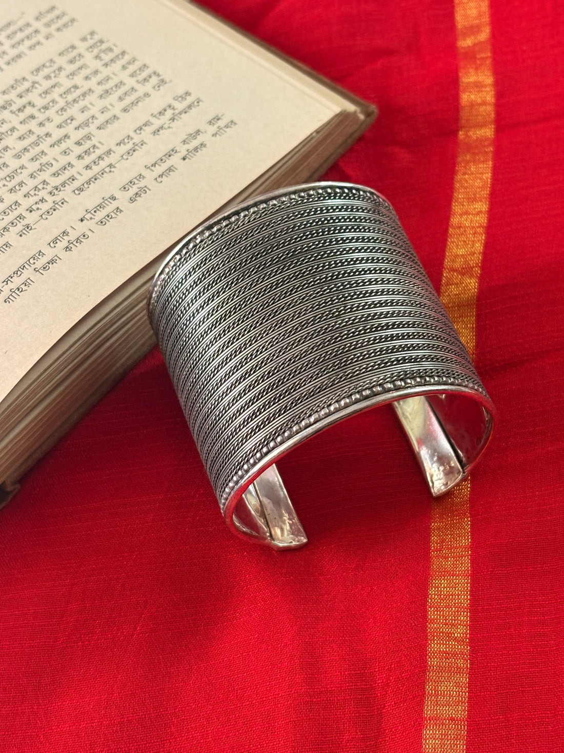 Harshali Silver Oxidised Cuff Bracelet