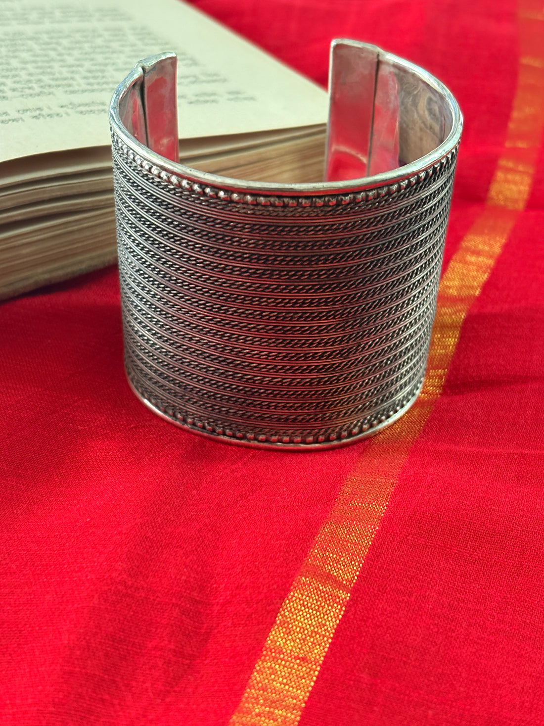 Zia Embossed Silver Oxidized Bracelet Cuff