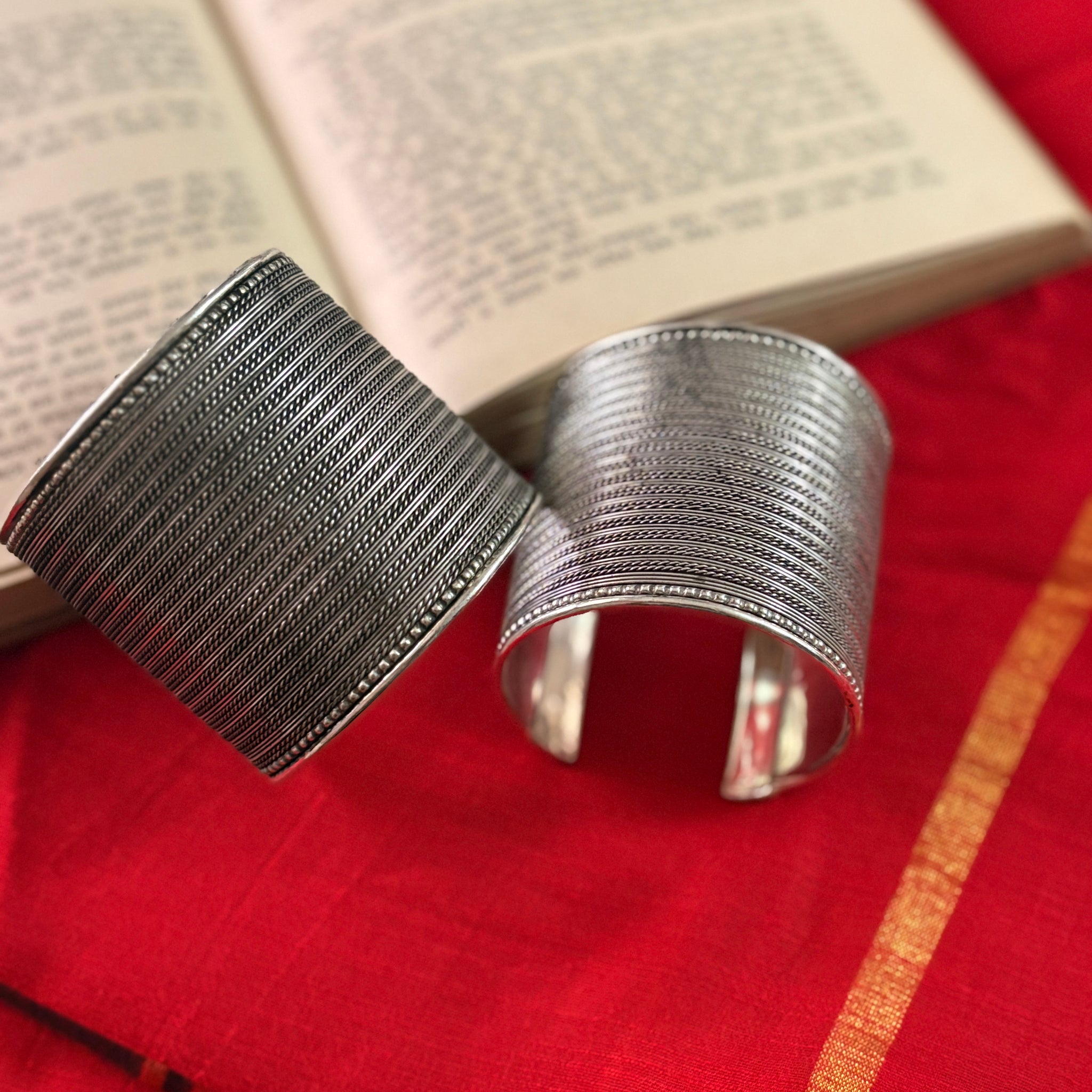 Zaika Silver Oxidized Bracelet Cuff Pack of 2