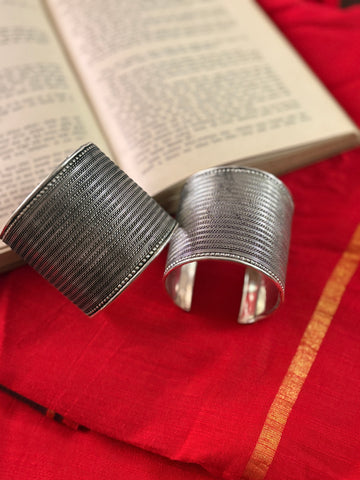 Zaika Silver Oxidized Bracelet Cuff Pack of 2