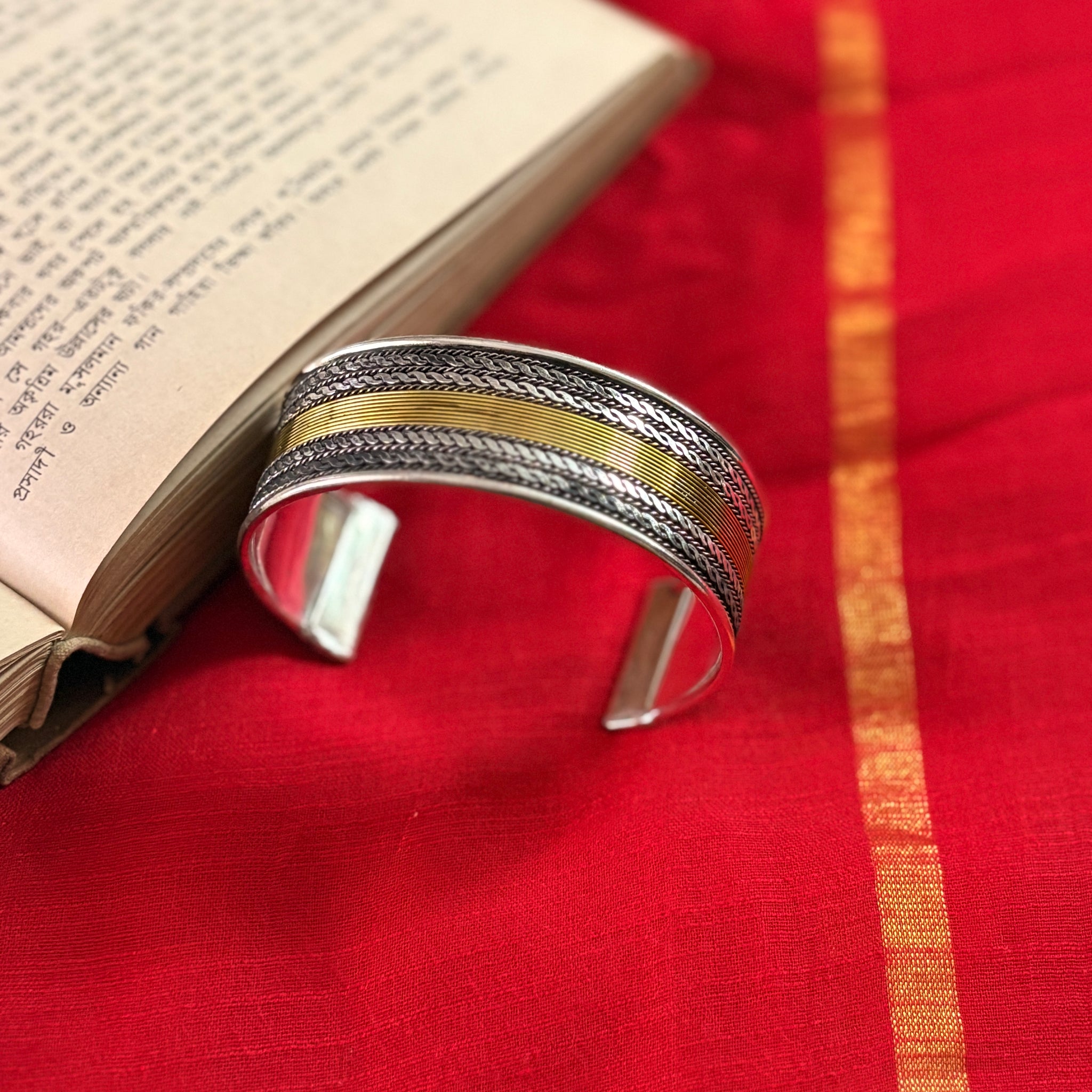Shreya Embossed Glden & Silver Oxidized Bracelet Cuff