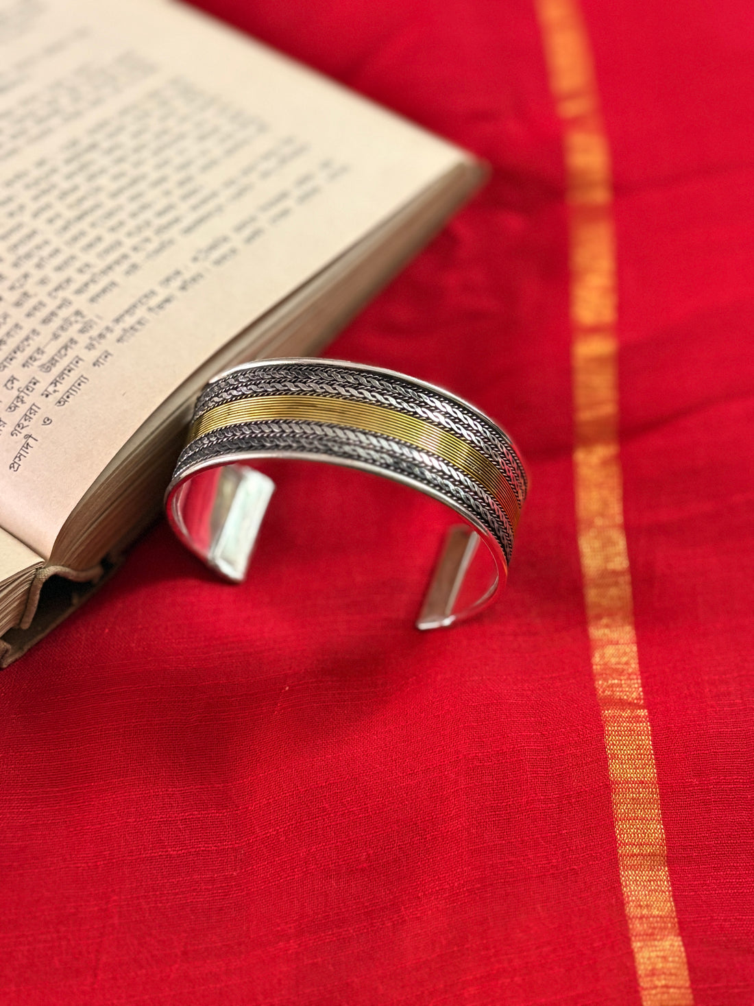 Chaya Floral Embossed Silver Oxidized Bracelet Cuff