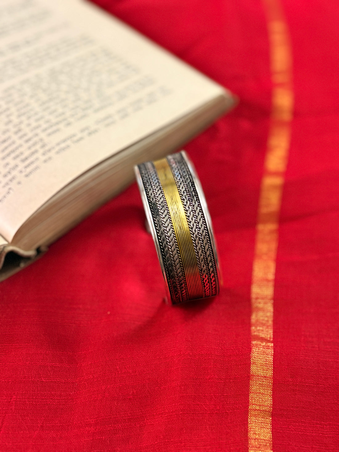 Chaya Floral Embossed Silver Oxidized Bracelet Cuff Pack of Two
