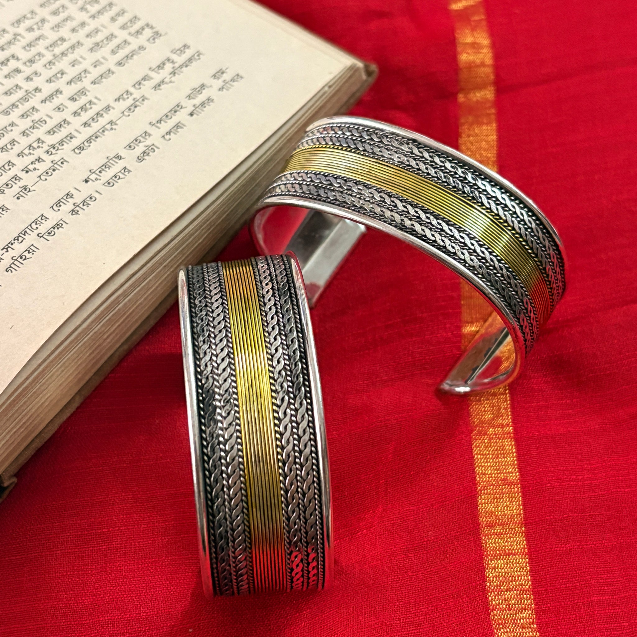 Chaya Floral Embossed Silver Oxidized Bracelet Cuff