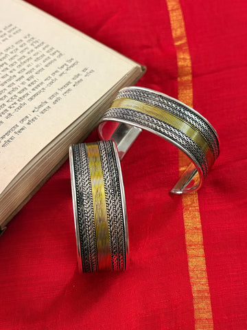 Chaya Floral Embossed Silver Oxidized Bracelet Cuff