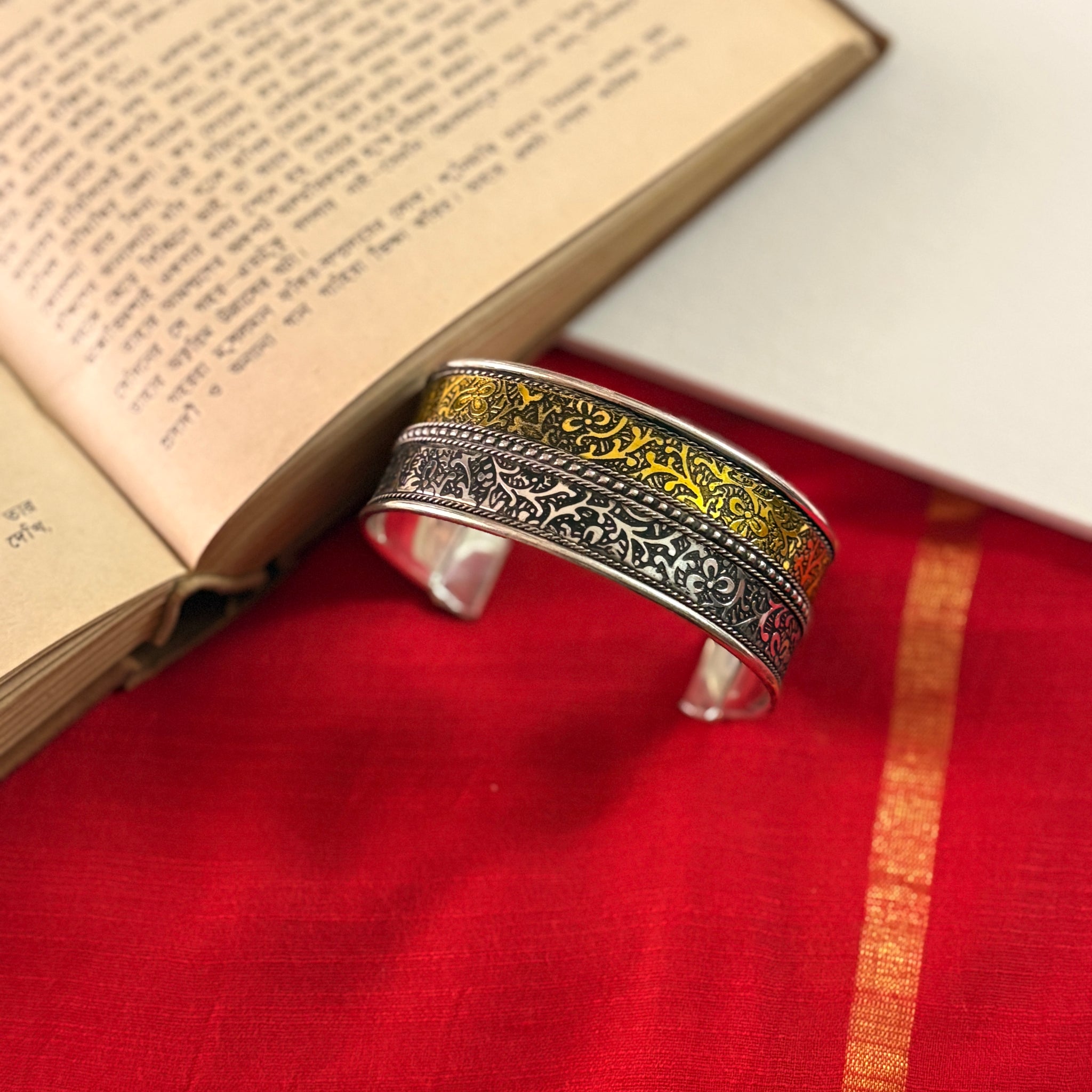 Chaya Floral Embossed Silver Oxidized Bracelet Cuff