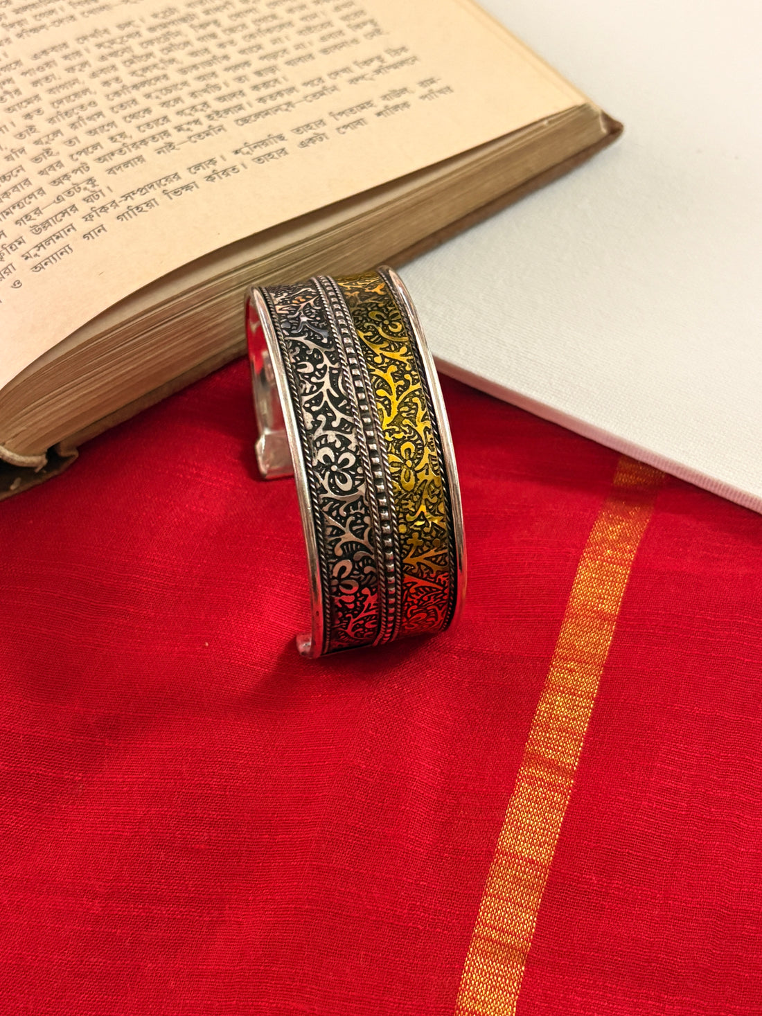 Chaya Floral Embossed Silver Oxidized Bracelet Cuff