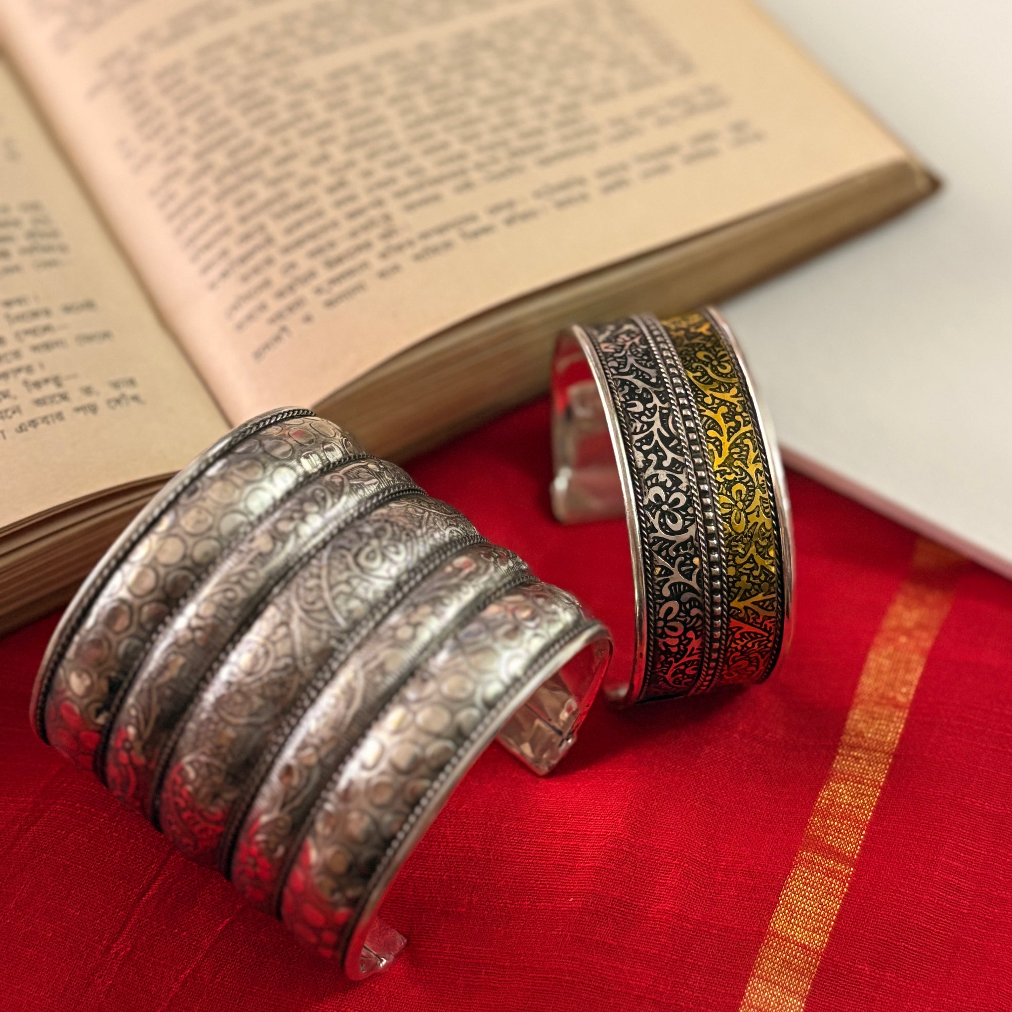 Darsala Silver Oxidised Cuff Bracelet Set of Two