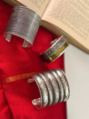 Harshali Silver Oxidised Cuff Bracelet