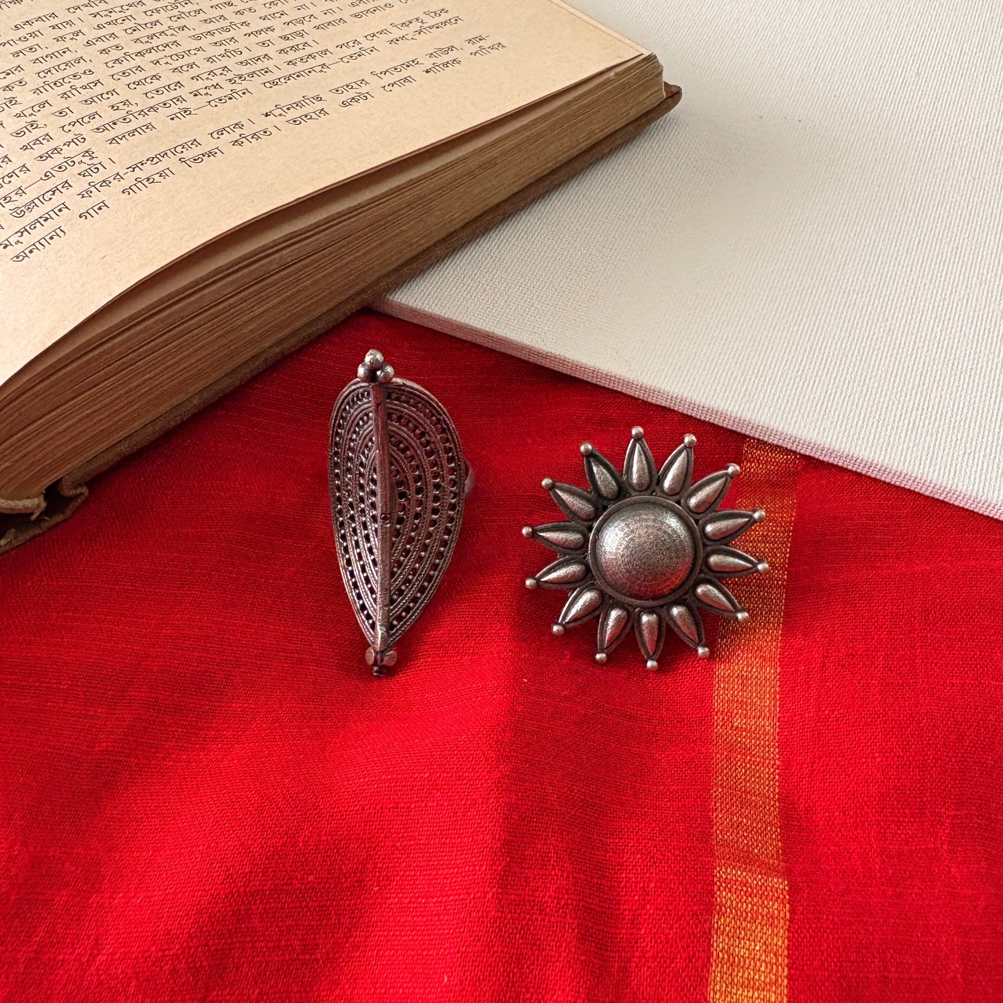 Aruna Silver Oxidized Filigree Ring Pack of Two