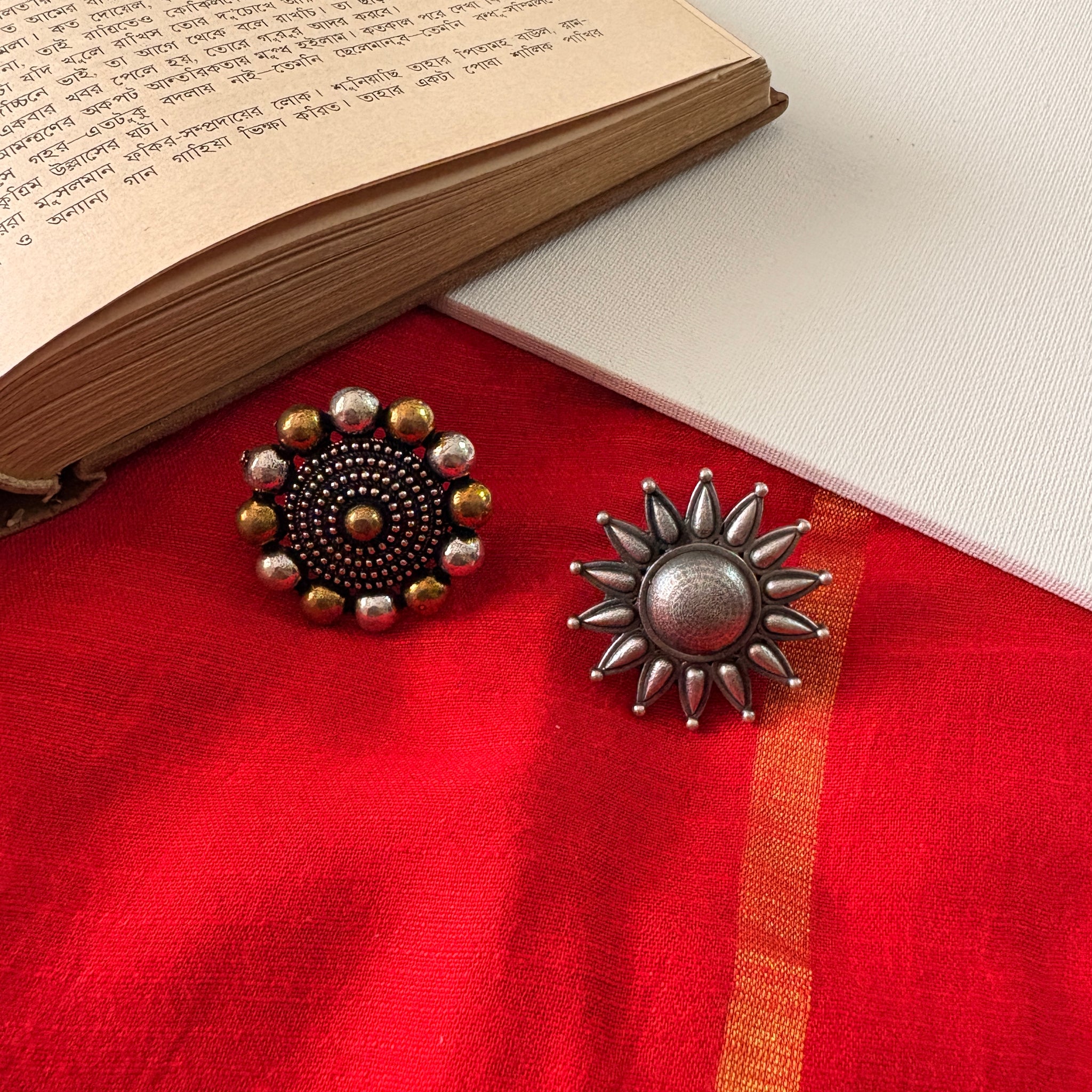 Smriti Floral Silver Oxidised Ring Pack Of Tow