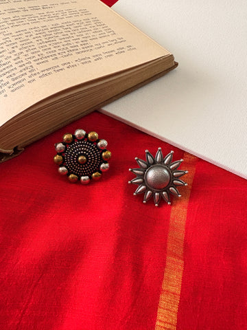 Smriti Floral Silver Oxidised Ring Pack Of Tow