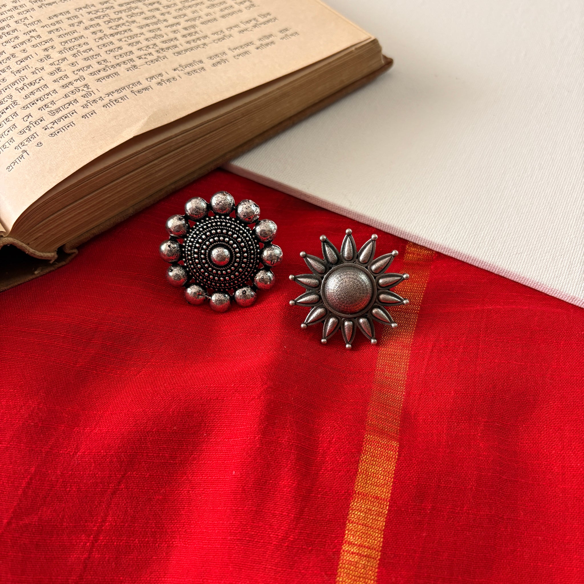 Pallavi Silver Oxidized Filigree Ring Pack Of Tow