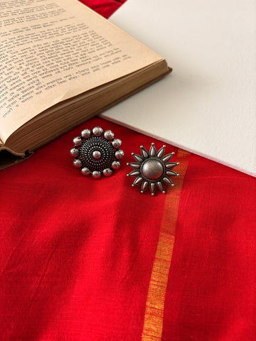 Pallavi Silver Oxidized Filigree Ring Pack Of Tow