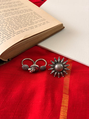 Kuwra Silver Oxidised Ring Pack Of Tow