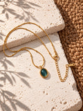 Niska green oval pendant gold-tone necklace detail