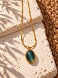 Niska green oval pendant gold-tone necklace detail